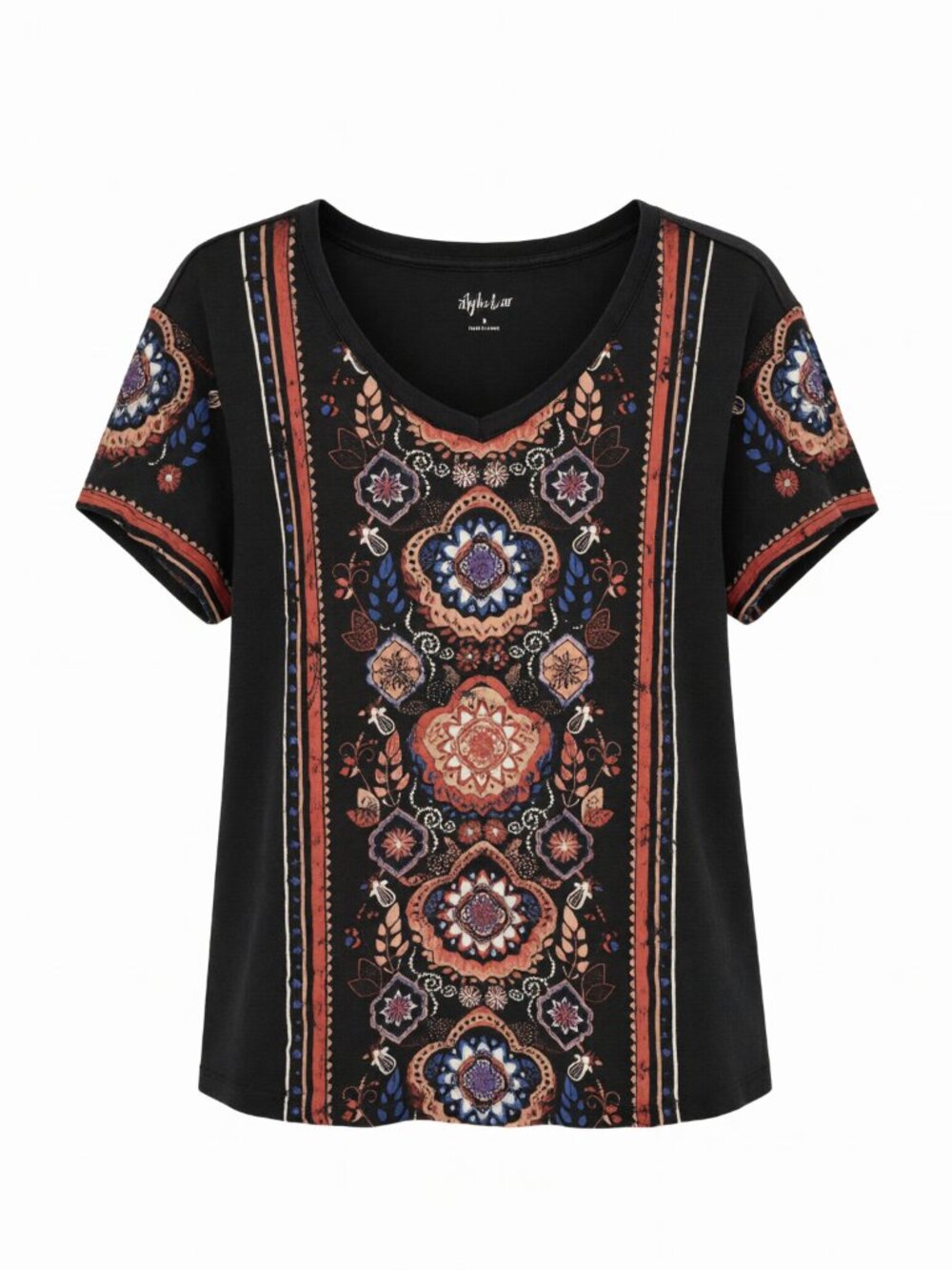 Style & Co Floral Boho Tee Women's S Black